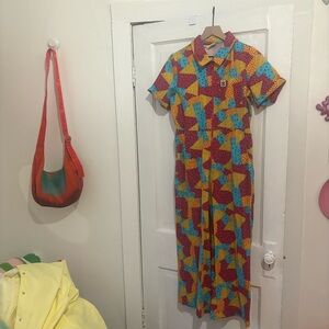 Lucy & Yak Ragan Memphis Multicolor Patchwork Print Short Sleeve Jumpsuit